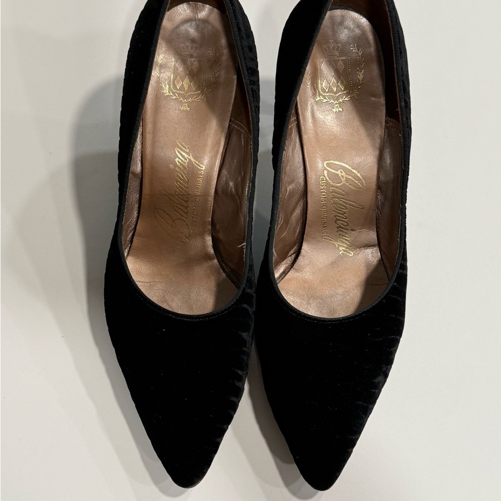 Vintage Balenciaga Custom Originals Black Textured Velvet Women's Heels